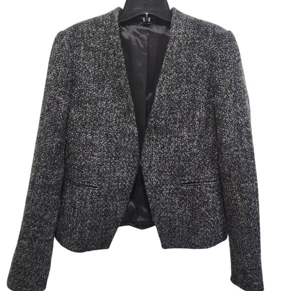 Theory Women's  Tweed Wool Blend Open Front Jacket - Size 8 - Black/Grey - Picture 3 of 14